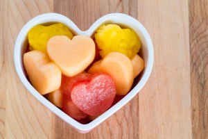 Heart shaped fruit in heart shaped bowl