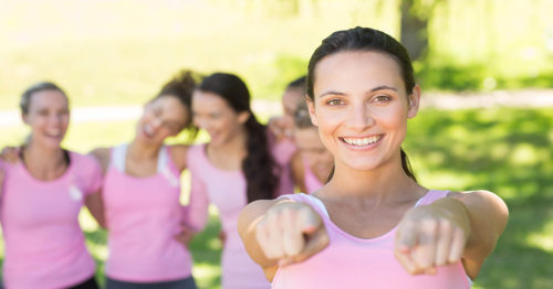 woman pointing at the camera