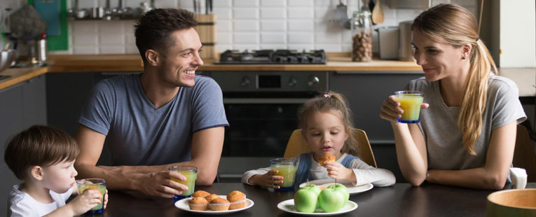 family eating a healthy breakfast