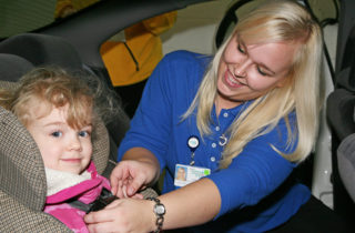 A car seat check at OSF Children's Hospital of Illinois