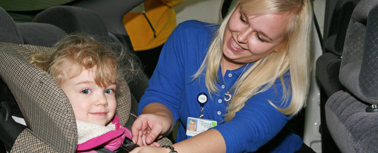 A car seat check at OSF Children's Hospital of Illinois