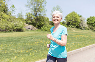 senior woman walking briskly