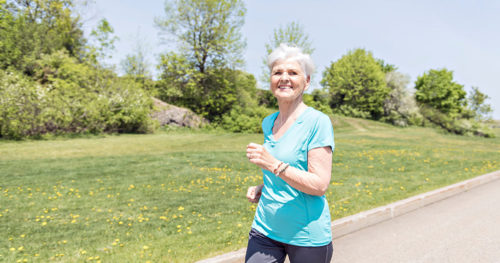 senior woman walking briskly