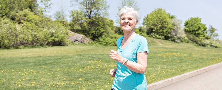 senior woman walking briskly