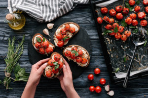Fresh bruscetta being prepared for mindful eating