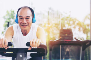 Heart attack survivor on exercise bicycle