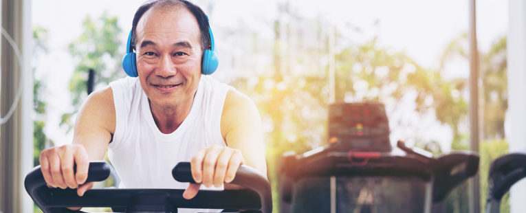 Heart attack survivor on exercise bicycle