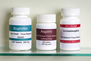 Pain relievers in home medicine cabinet.