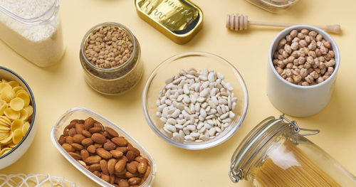 Miscellaneous canned and dried food from the pantry