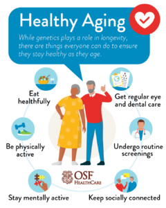 Infograph of a senior man and womanfor providing healthy aging tipsaging tips