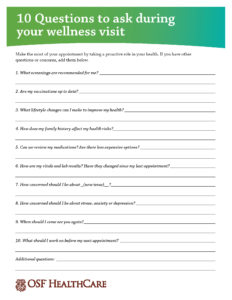 infographic listing out key information to ask your doctor during a pirmary care visit