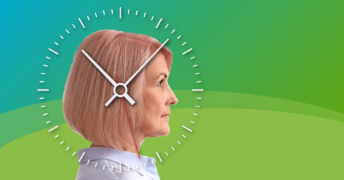 woman's profile with a clock overlay