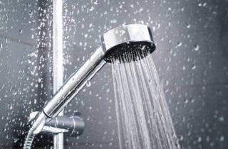 Shower head spraying water downward