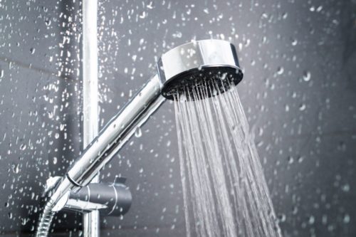 Shower head spraying water downward