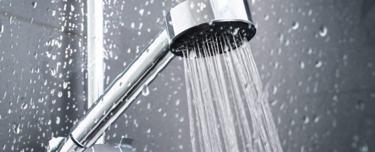 Shower head spraying water downward
