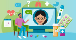 Chatbot graphic; concept of improving patient care.